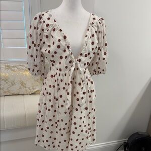 NWT Abercrombie & Fitch BEIGE AND BROWN POLKA DOT Ruffled Puff Sleeve Mini Dress
